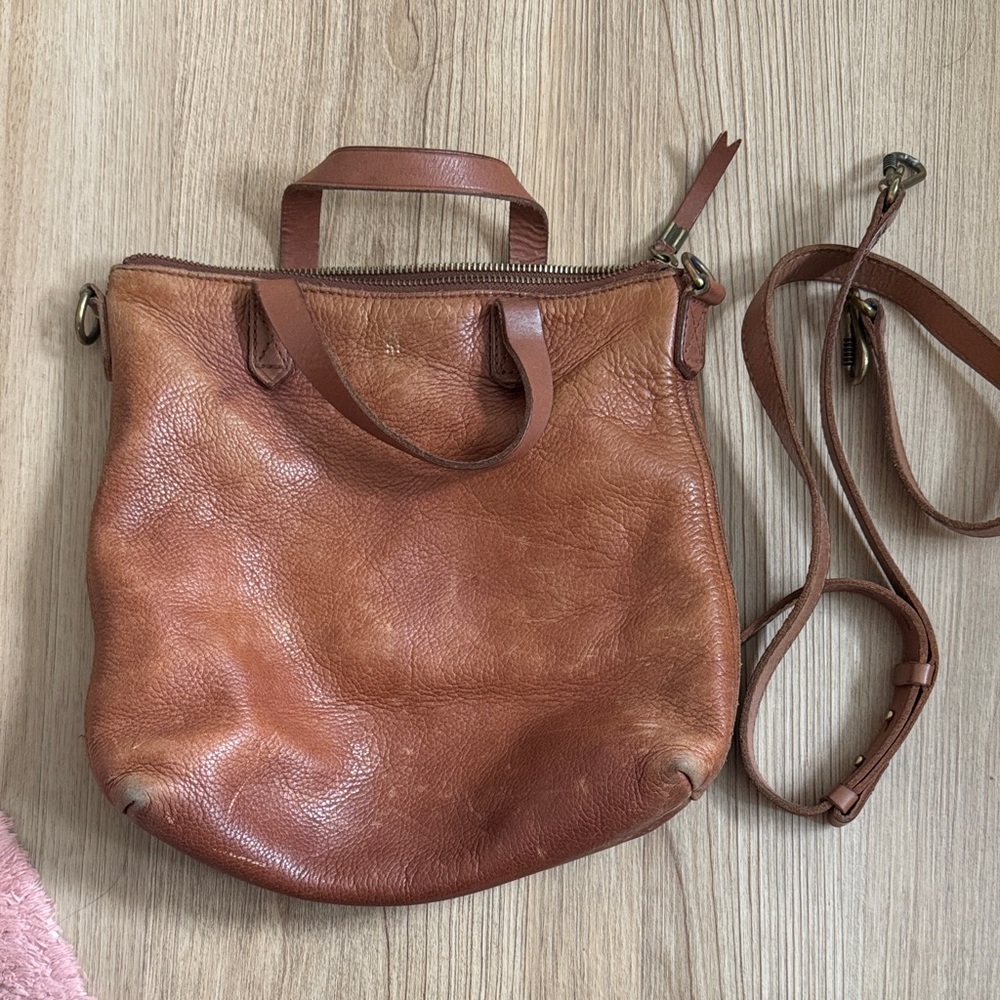 Brown Leather madewell mini transport tote